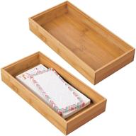 mdesign bamboo farmhouse storage bin tray - 2 pack - natural - ideal for home and office organization of gel pens, pencils, markers, and more логотип