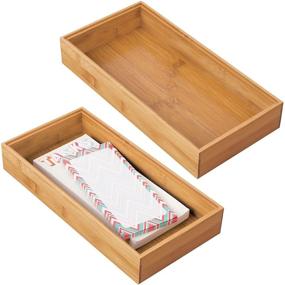 img 4 attached to mDesign Bamboo Farmhouse Storage Bin Tray - 2 Pack - Natural - Ideal for Home and Office Organization of Gel Pens, Pencils, Markers, and More