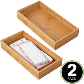 img 3 attached to mDesign Bamboo Farmhouse Storage Bin Tray - 2 Pack - Natural - Ideal for Home and Office Organization of Gel Pens, Pencils, Markers, and More