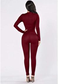 img 2 attached to 👗 ZileZile Women's Seductive Bodycon Solid Long Sleeve High Waist Zip Jumpsuit