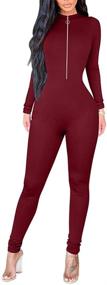 img 4 attached to 👗 ZileZile Women's Seductive Bodycon Solid Long Sleeve High Waist Zip Jumpsuit