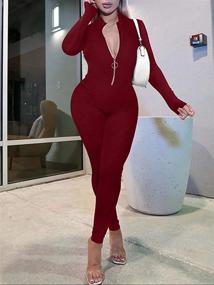 img 1 attached to 👗 ZileZile Women's Seductive Bodycon Solid Long Sleeve High Waist Zip Jumpsuit