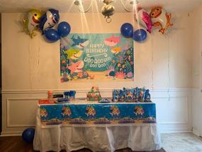 img 1 attached to 🦈 Under The Sea Happy Birthday Theme Backdrop - GYA Cartoon Cute Shark Photography Background for Baby Shower, Kids Party, Newborn Child, Family Portrait Studio Props - 5x3ft