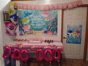 img 2 attached to 🦈 Under The Sea Happy Birthday Theme Backdrop - GYA Cartoon Cute Shark Photography Background for Baby Shower, Kids Party, Newborn Child, Family Portrait Studio Props - 5x3ft