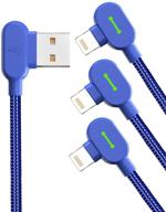 💡 игровой usb-кабель 90 градусов с правым углом, синхронизация и зарядка, двойного размера, с led-подсветкой, нейлоновой оплеткой, 6 футов/1.8 метра (3 штуки, синий, 6 футов) - совместим с новыми телефонами/планшетами/плеерами - высококачественный и долговечный логотип