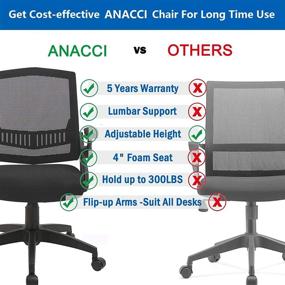 img 2 attached to 💺 ANACCI Office Chair: Ergonomic Mid-Back Desk Chair with Mesh Back Support, Flip-up Armrests, Rocking Backrest, and Thick Cushion – 300LBS Weight Capacity
