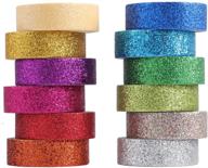 sparkling glitter washi tape kit - set of 12 rolls, colorful masking tape for art, scrapbooking, decoration & crafts (dark) logo