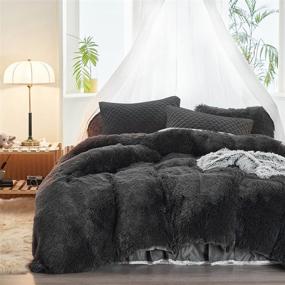 img 4 attached to Uozzi Bedding Plush Shaggy Flannel Duvet Cover Set - 3 Piece (1 Faux Fur Cover + 2 Quilted Pillow Shams) Solid Color, No Filler, Zipper Closure - Cozy & Soft for Winter - Dark Gray, Queen Size