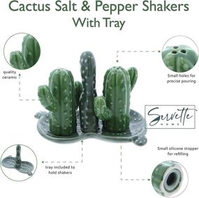 img 2 attached to 🌵 Cactus Ceramic Salt and Pepper Shakers with Tray - Collectible Kitchen Décor