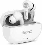 🎧 superx bluetooth 5.0 wireless earbuds: ipx5 sweatproof headset with mic & tws sound - platinum silver logo