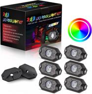 🚗 akd part rgb led rock light 6 pods - multicolor neon led underglow lights for motorcycle, truck, boat, utv, atv, suv - bluetooth app control rock lights kit logo