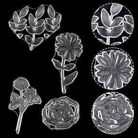 img 1 attached to Set of 8 Silicone Flower Stamps with Leaves, Clear Floral Designs, and 2 Acrylic Stamp Blocks with Grid Lines - Ideal for DIY Card Making, Scrapbooking, and Decor
