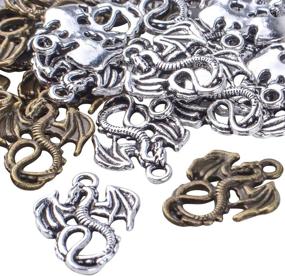 img 1 attached to 🐉 50pcs Flying Dragon Charms, Alloy Dragon Pendant Animal Charm Beads for DIY Jewelry Making - Earrings, Necklace, Bracelet Crafts Supplies, 21mm×16mm