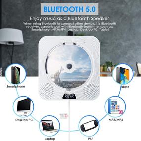 img 2 attached to 🎵 Gueray Portable CD Player with Bluetooth, Wall Mountable Design, Dust Cover, Built-in HiFi Speakers, 3.5mm AUX Jack, Remote Control, LCD Screen Display, Home Audio, FM Radio, USB, MP3 Music Player - White