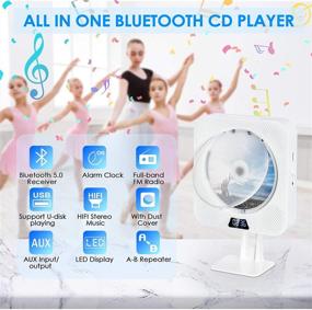 img 3 attached to 🎵 Портативный CD плеер Gueray с функцией Bluetooth, подвесным дизайном, защитной крышкой от пыли, встроенными HiFi-динамиками, аудио-выходом 3.5 мм, пультом дистанционного управления, дисплеем с жидкокристаллическим экраном, домашним аудио, FM-радио, USB, MP3-плеером - белый.