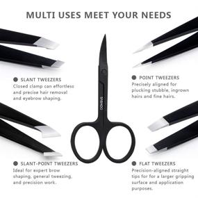 img 3 attached to 💪 Professional Stainless Steel Tweezers Set - 5-Piece Kit with Curved Scissors, Perfect Precision for Eyebrows, Splinter, and Ingrown Hair Removal - Includes Stylish Leather Travel Case (Black)