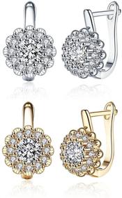 img 4 attached to 🌼 Hypoallergenic CZ Studs: Small Flower Hoop Earrings for Women and Teen Girls in Fashionable 18K White Gold/Yellow Gold Plating