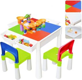 img 4 attached to 67i Kids Activity Table and 2 Chairs Set: Ultimate 3-in-1 Building Block, Water, and Craft Table with 120Pcs Large Building Blocks and 4 Storage Boxes (Red/Green/Blue/Orange)