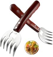 🍖 stainless steel meat shredding claws for bbq - pulled pork shredder, pulling, handing, lifting, and serving pork, turkey, chicken - long wood handle - set of 2 with bpa free coating logo