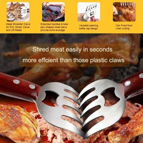 img 1 attached to 🍖 Stainless Steel Meat Shredding Claws for BBQ - Pulled Pork Shredder, Pulling, Handing, Lifting, and Serving Pork, Turkey, Chicken - Long Wood Handle - Set of 2 with BPA Free Coating