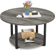 🪑 armocity grey round coffee table with storage - modern 2-tier wood circle table for living room, coffee bar, patio - easy assembly логотип