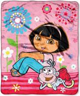 🌸 nickelodeon's dora the explorer, 'flowers are free' micro raschel throw blanket in multi color - 46" x 60 logo