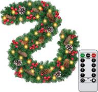 qkxzz 9ft christmas garland decoration with 50 lighted waterproof string lights, battery powered, remote timer with 8 modes - pre lit wreath with red berries, snow pine cones logo