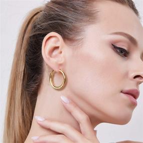 img 1 attached to Chic Chunky Open Hoops: 14K Gold Plated Earrings for Women & Girls with Sterling Silver Posts