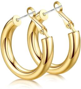img 4 attached to Chic Chunky Open Hoops: 14K Gold Plated Earrings for Women & Girls with Sterling Silver Posts