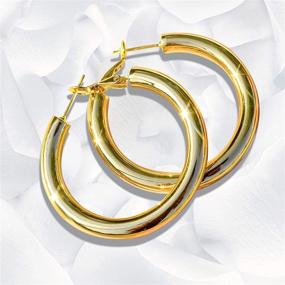 img 3 attached to Chic Chunky Open Hoops: 14K Gold Plated Earrings for Women & Girls with Sterling Silver Posts