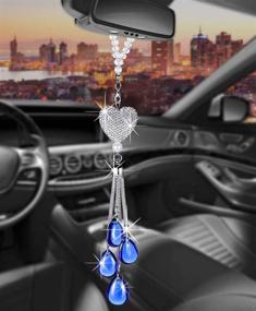 img 4 attached to Bling Car Mirror Hanging Accessories - Tznyly Rearview Mirror Ornaments for Women | Deep Blue Car Decorations | Cute Car Decor Accessories for Women | Car Mirror Bling Accessories | Car Mirror Decor