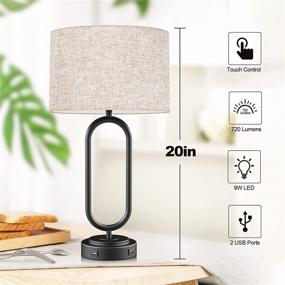 img 2 attached to 💡 PARTPHONER Touch Control Table Lamp Set of 2, Modern Nightstand Lamp with 3-Way Dimmable Feature, 2 USB Ports, Fabric Shade and Metal Base - Perfect for Bedroom, Living Room, Hotel - Bulbs Included!