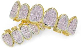 img 1 attached to 💎 Sparkle and Shine with JINAO 18k Gold Plated Pink CZ Teeth Grillz for Women - Includes Extra Molding Bars!