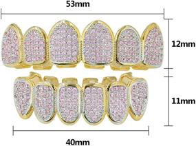 img 2 attached to 💎 Sparkle and Shine with JINAO 18k Gold Plated Pink CZ Teeth Grillz for Women - Includes Extra Molding Bars!