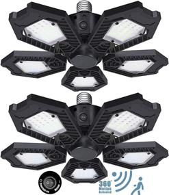 img 4 attached to 🚀 2-Pack Garage Light with Motion Sensor - 150W Deformable LED Garage Light, Super Bright 15000LM Ceiling Led Lights, Ultra Bright Led Garage Light with 5 Adjustable Panels for Attic, Basement