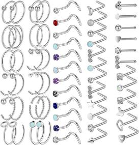 img 4 attached to 😷 Hicdaw Nose Rings Hoops, Set of 60 Nose Rings for Women, 20G Nose Studs Hoop Jewelry, Surgical Steel Nose Ring Collection