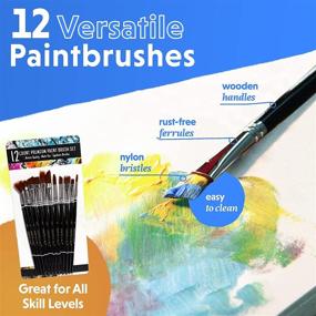 img 3 attached to 🎨 Crafts 4 All Professional Paintbrush Set - 12 Wide Tip Nylon Hair Paintbrushes for Acrylic, Watercolor & Oil Painting - Art Supplies