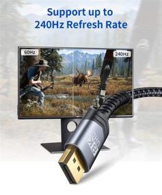 img 2 attached to 💻 JSAUX 6.6ft/2M 8K DisplayPort Cable 1.4, Gold-Plated Braided DP Cable (7680x4320@60Hz, 3840x2160@240Hz, 2560x1440@144Hz) Ultra High Speed DisplayPort Cord for Laptop, PC, TV, Gaming Monitor (Grey)