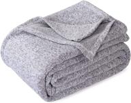 🛋️ kawahome lightweight knit blanket - soft and cozy fuzzy heather jersey, breathable thin blanket 280gsm - king size 108"x90" - ideal for couch, sofa, and bed - grey and white logo
