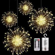 🎆 kjoy 4-pack led firework lights | hanging starburst lights | copper wire fairy string lights | battery operated with remote | 8 modes dimmable light | ideal for parties, christmas, outdoor decor logo