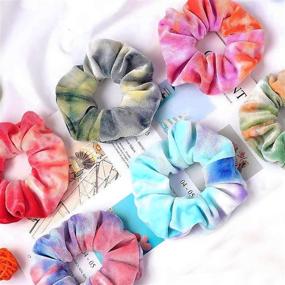 img 1 attached to 🌈 IVARYSS Tie Dye Velvet Scrunchies - Soft Rainbow Hair Bands for Girls & Women, Cute Candy Colors Ponytail Holder (12 Pcs)