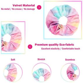 img 3 attached to 🌈 IVARYSS Tie Dye Velvet Scrunchies - Soft Rainbow Hair Bands for Girls & Women, Cute Candy Colors Ponytail Holder (12 Pcs)