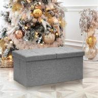 📦 30-inch light grey otto & ben smart lift top linen fabric folding toy box chest ottomans bench foot rest for bedroom and living room logo