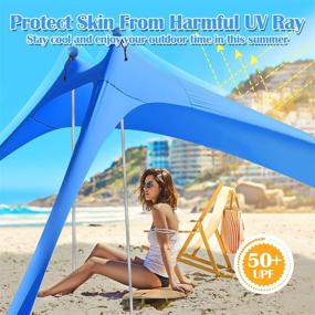 img 2 attached to Stable Beach Tent with Sand Anchor, 2 Aluminum Poles & Sand Shovel – Pop Up Sunshade Canopy for Camping Trips, Fishing, Picnics | 7.5ftx7.5ft | Easy Setup, Portable Carrying Bag Included