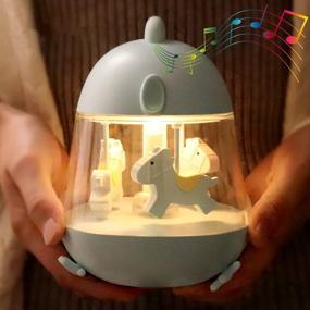 img 4 attached to 🎠 WINICE Carousel Music Box Night Light: Rechargeable, Dimmable, Portable + Timer for Kids' Bedroom Decor – Perfect Christmas Gift for Boys & Girls (Blue)