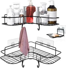 img 4 attached to 🚿 YOLETO Corner Shower Caddy Shelf, Drill-Free Bathroom Rack with Soap Holder, Adhesive Wall Mounted Organizer for Bathtub, Christmas Gifts (2Pack, Black)