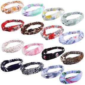 img 4 attached to 16 Pcs Boho Flower Print Headbands - Knotted Elastic Head Wraps, Cute Criss Cross Hair Bands for Women and Girls - Fashionable Elastic Accessories