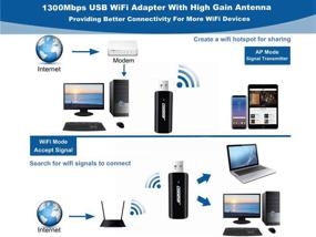 img 1 attached to OSGEAR 1300Mbps USB WiFi адаптер беспроводной сетевой карты Dongle для ПК ноутбук настольный компьютер двухдиапазонный 2.4 ГГц 400Мбит/с 5.8 ГГц 867Мбит/с 802.11AC Windows 10 8 7 XP Vista Mac Linux.