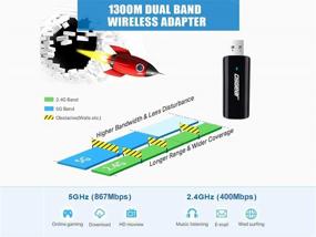 img 2 attached to OSGEAR 1300Mbps USB WiFi адаптер беспроводной сетевой карты Dongle для ПК ноутбук настольный компьютер двухдиапазонный 2.4 ГГц 400Мбит/с 5.8 ГГц 867Мбит/с 802.11AC Windows 10 8 7 XP Vista Mac Linux.