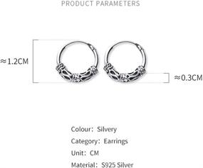 img 1 attached to ⭐ Boho Bali Filigree Vintage S925 Sterling Silver Endless Round Sleeper Cartilage Small Hoop Earrings - Fashionable Huggie Hoops Jewelry, Hypoallergenic Pierced Accessories for Women, Men, and Girls (12mm).